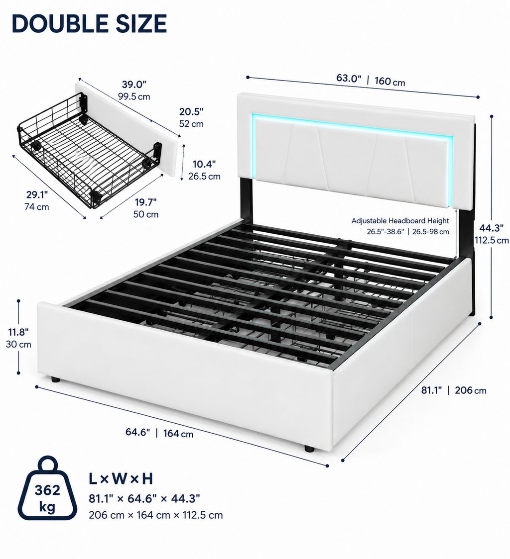LED Storage Bed Frame with Mattress Loxevi