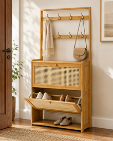 Flip Door Shoe Storage Cabinet with Hooks Loxevi
