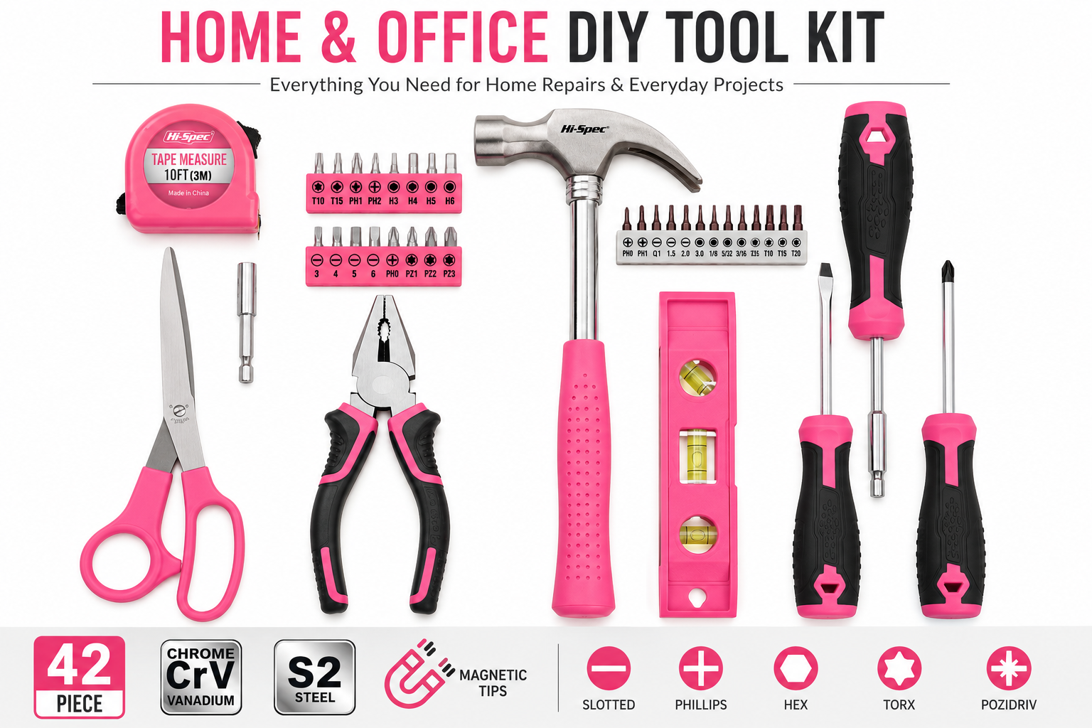 Pink 38 Piece Household Tool Kit Loxevi