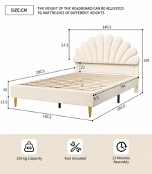 Upholstered Double Bed with Floral Headboard Loxevi