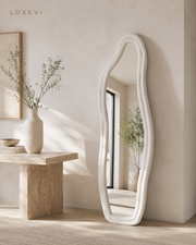 Wave Full-Length Mirror | Irregular Velvet Floor Mirror Loxevi