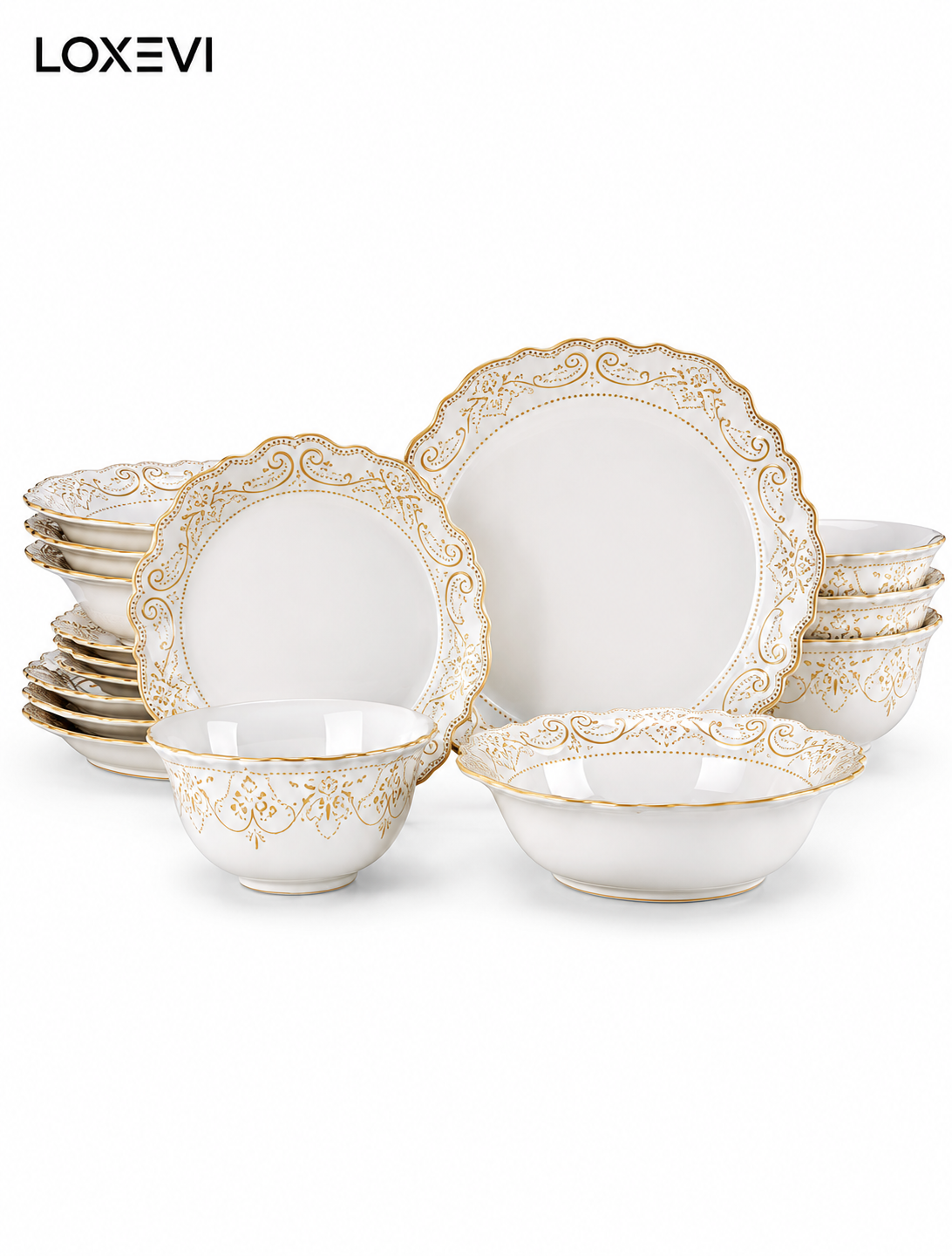 16 Piece White Stoneware Dinnerware Set Loxevi
