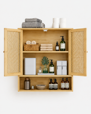 Bamboo Wall Cabinet with Three Shelves Loxevi