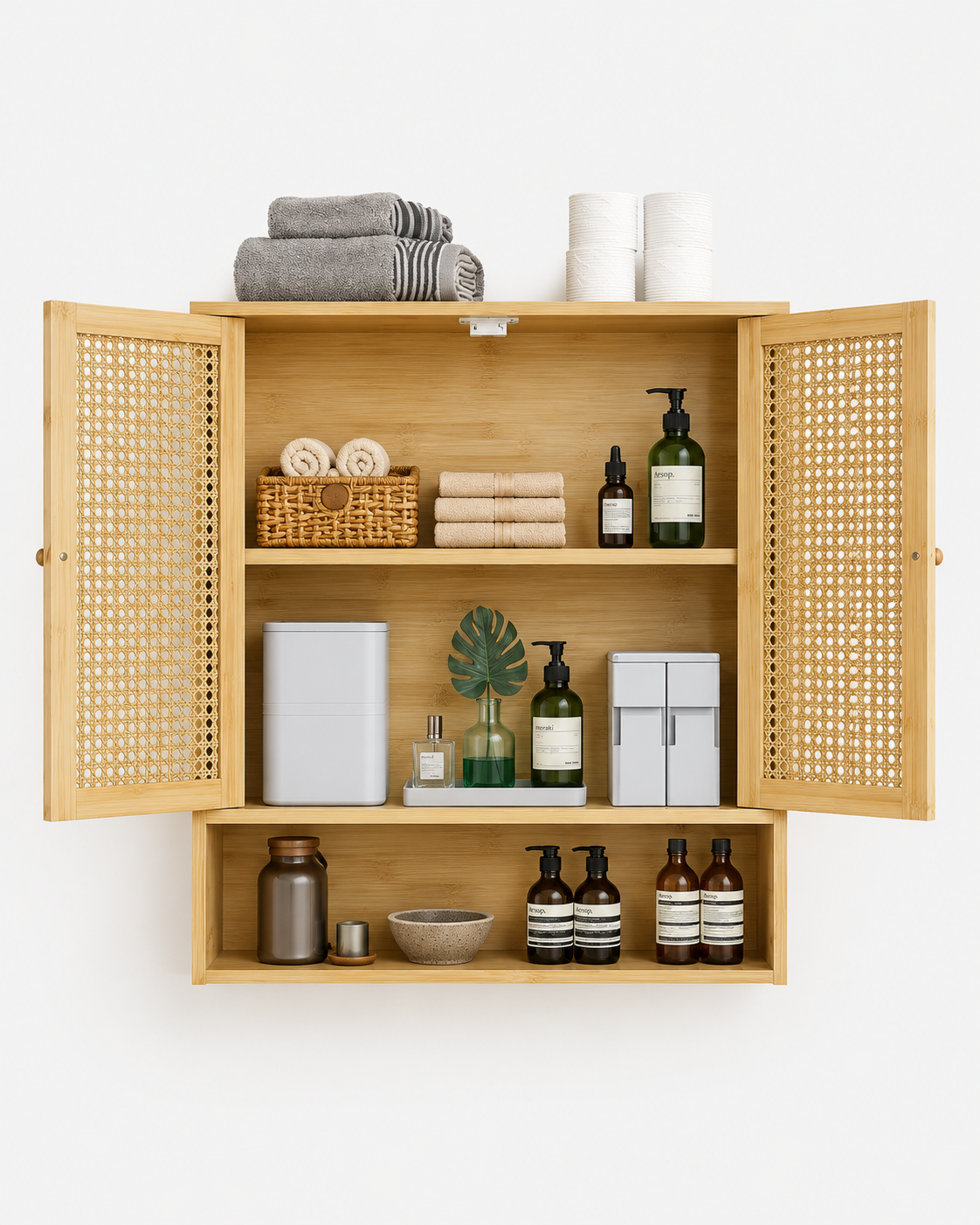 Bamboo Wall Cabinet with Three Shelves Loxevi