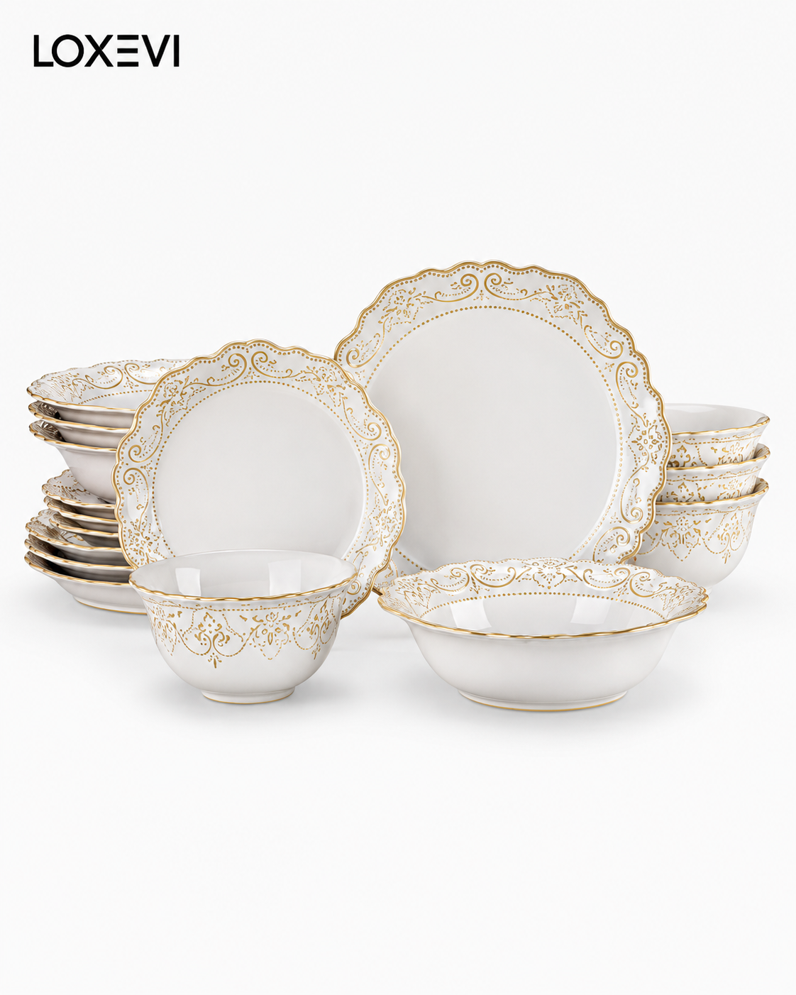 16 Piece White Stoneware Dinnerware Set Loxevi