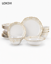 16 Piece White Stoneware Dinnerware Set Loxevi