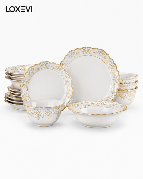 16 Piece White Stoneware Dinnerware Set Loxevi