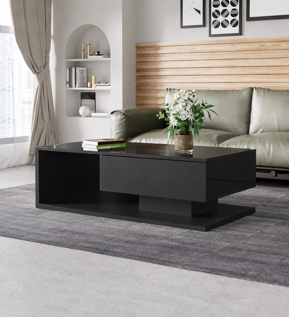 Black Glass Coffee Table Loxevi