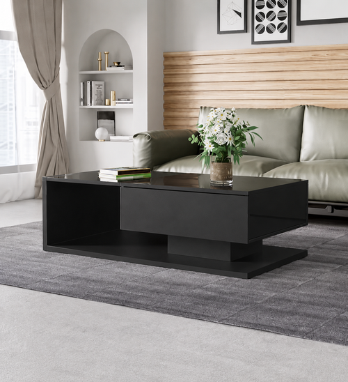 Black Glass Coffee Table Loxevi