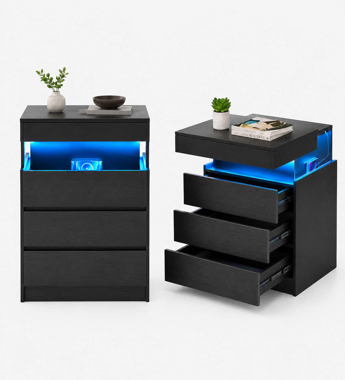 Black Vanity Table with Charging Station Loxevi