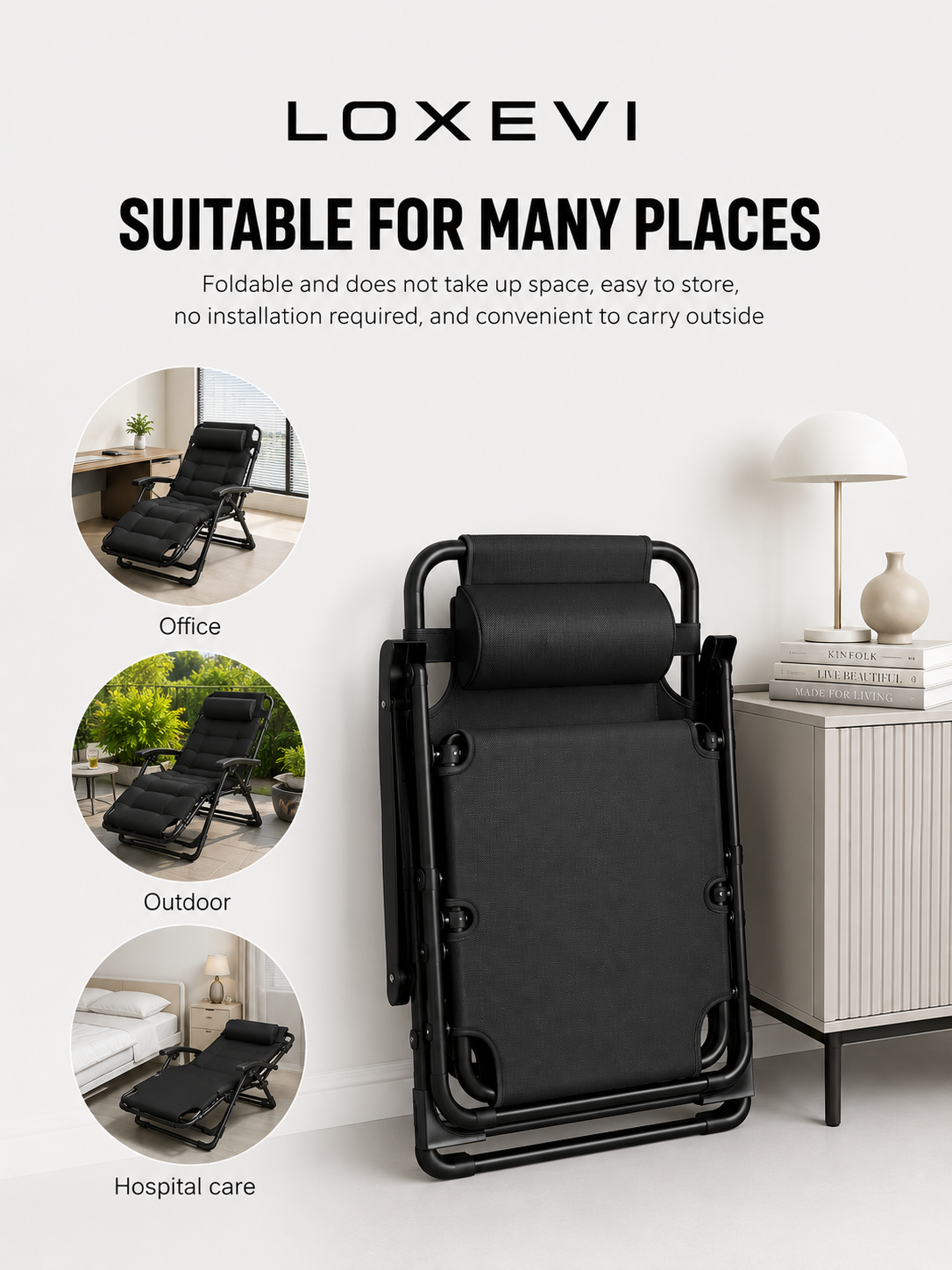 Folding Zero Gravity Chair with Removable Pillow Loxevi