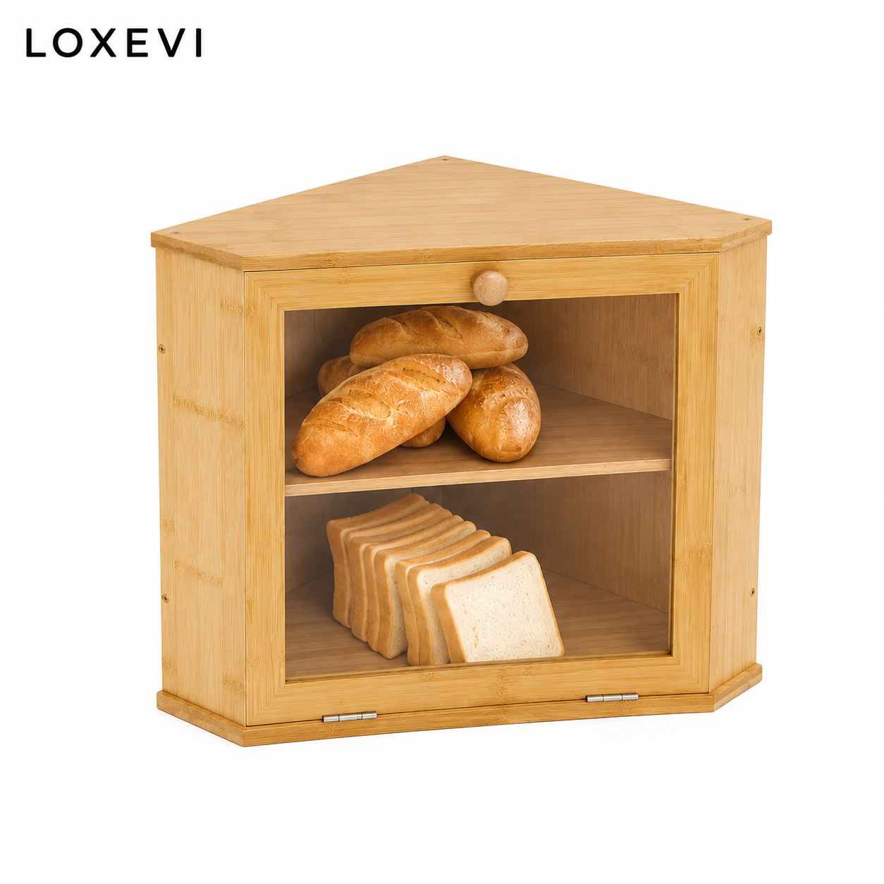 Two Tier Bamboo Bread Box with Window Loxevi