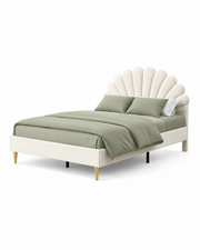 Upholstered Double Bed with Floral Headboard Loxevi