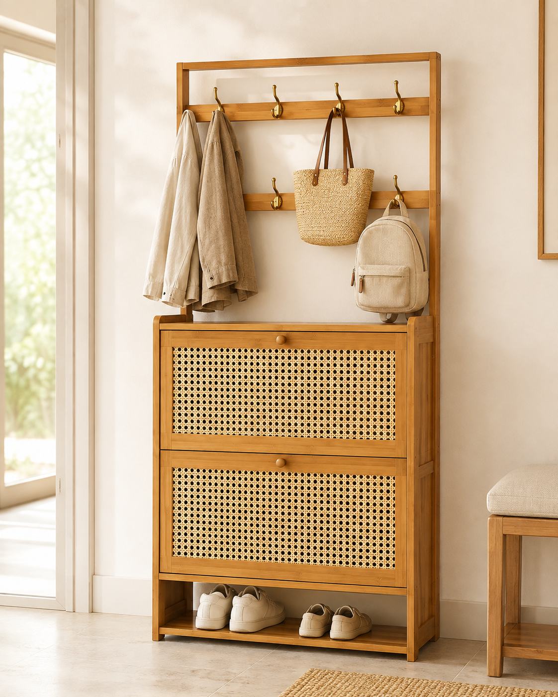 Flip Door Shoe Storage Cabinet with Hooks Loxevi