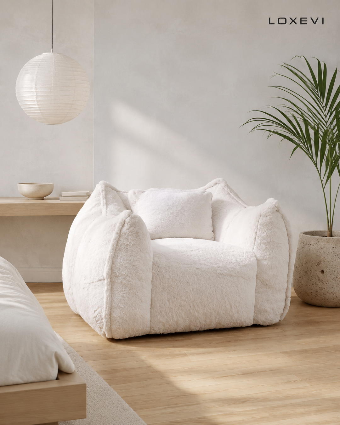 Oversized Faux Fur Bean Bag Sofa Loxevi