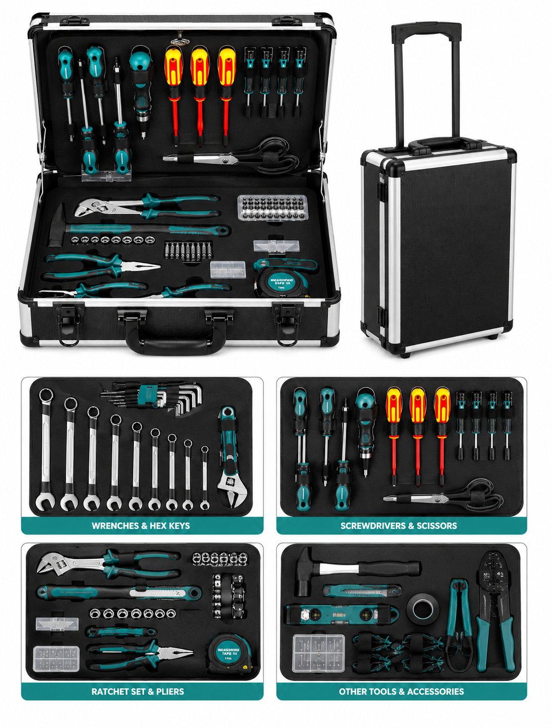 128 Piece Home and Auto Tool Set with Rolling Case Loxevi