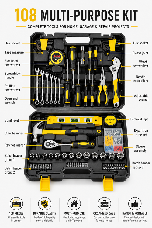 108 Piece Household Repair Tool Set Loxevi
