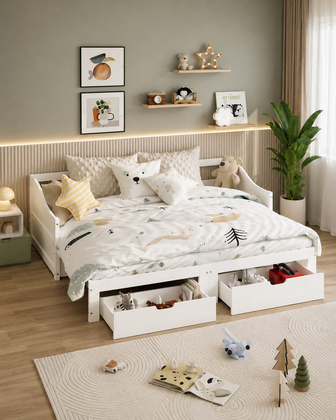 Solid Wood Daybed with Storage Drawers Loxevi