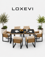 Polyrattan Garden Dining Set for 6 Loxevi