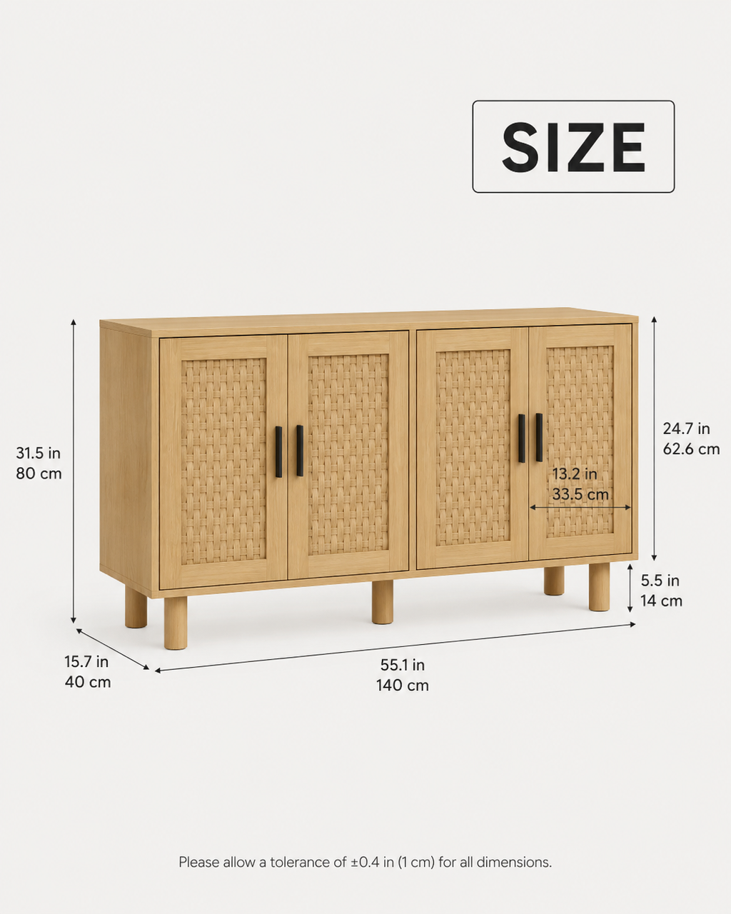 Natural Rattan Sideboard Cabinet with Adjustable Shelves Loxevi