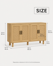 Natural Rattan Sideboard Cabinet with Adjustable Shelves Loxevi
