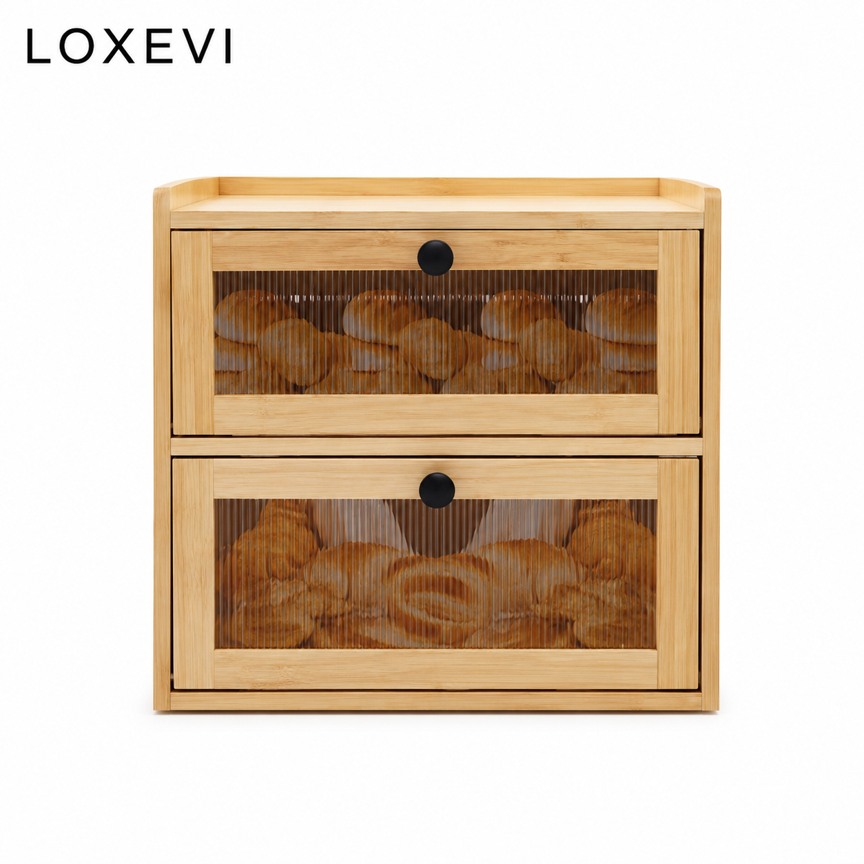 Double Layer Pine Wood Bread Box Loxevi
