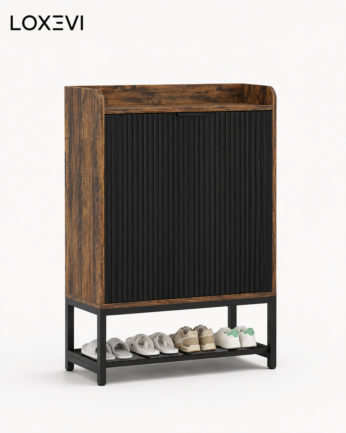 Five Tier Wooden Shoe Cabinet with Doors Loxevi
