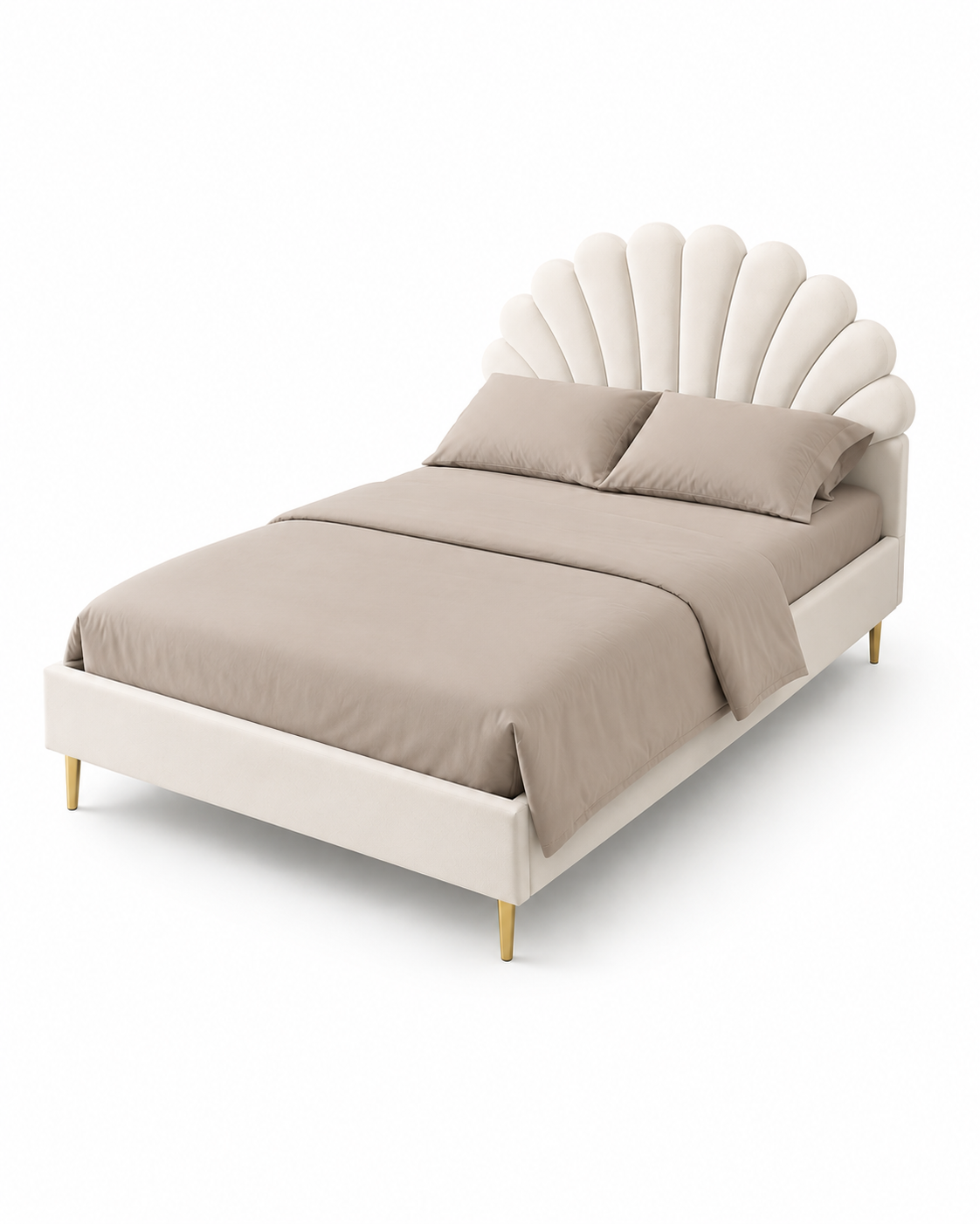 Upholstered Double Bed with Floral Headboard Loxevi