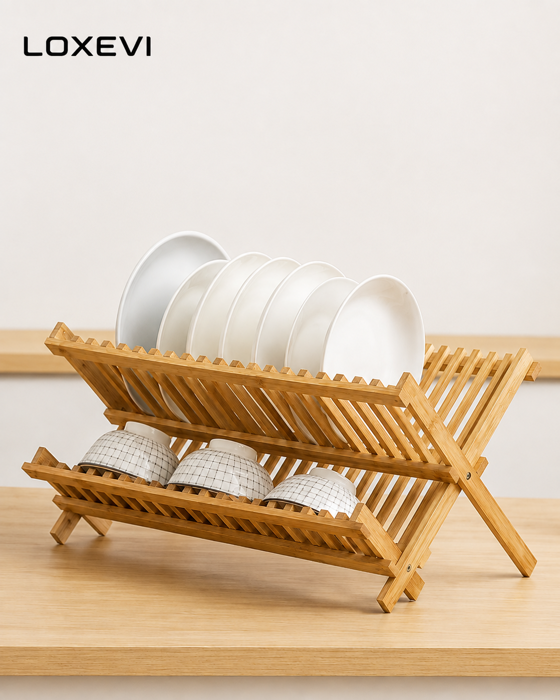 Foldable Bamboo Dish Drying Rack Loxevi
