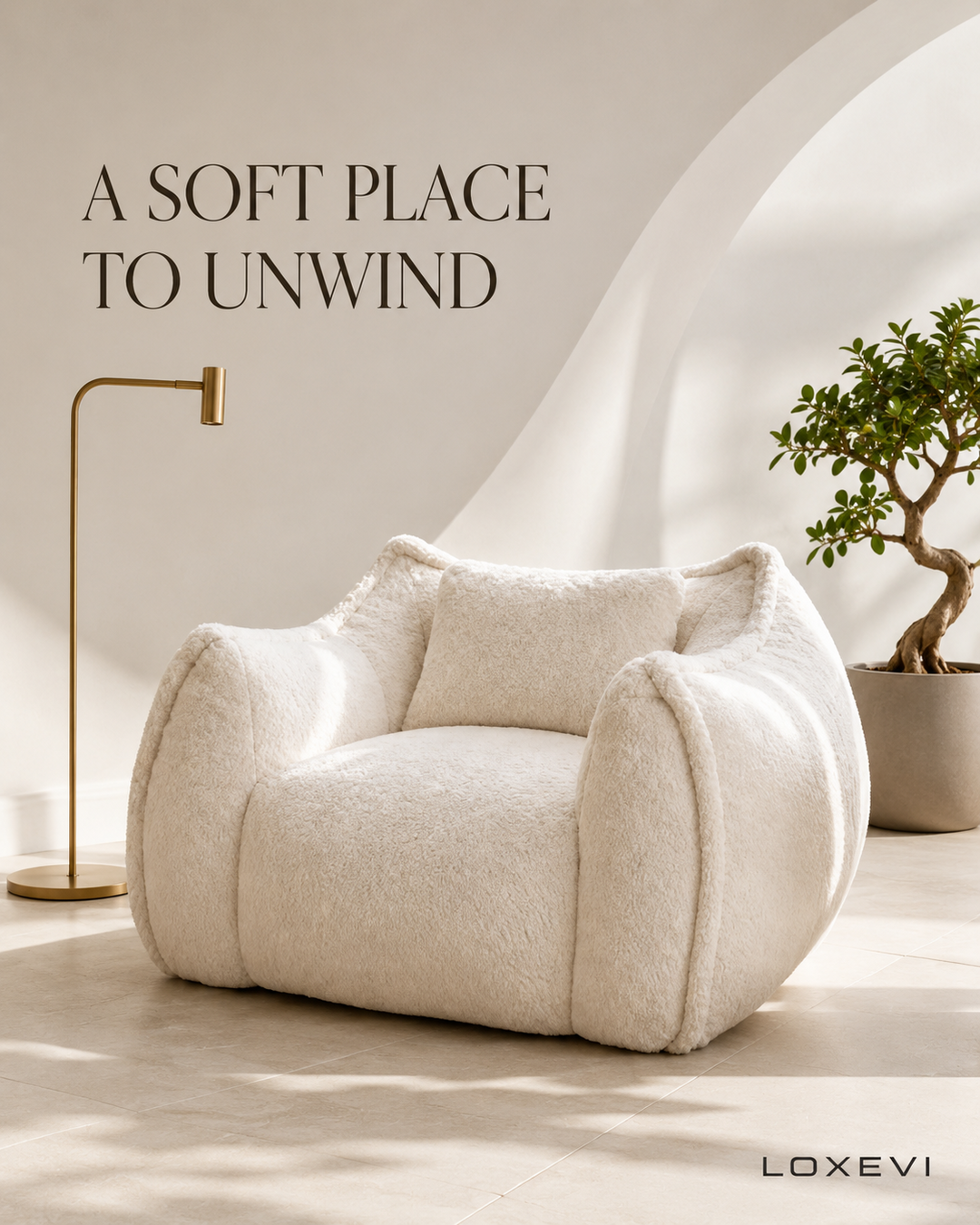 Oversized Faux Fur Bean Bag Sofa Loxevi