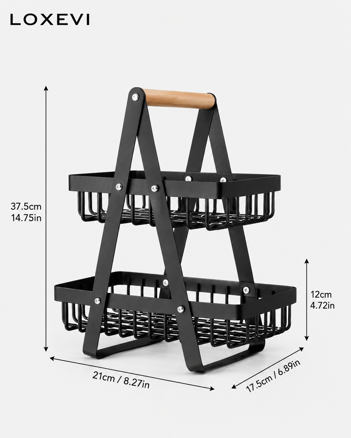 Two Tier Removable Fruit Basket Stand Loxevi
