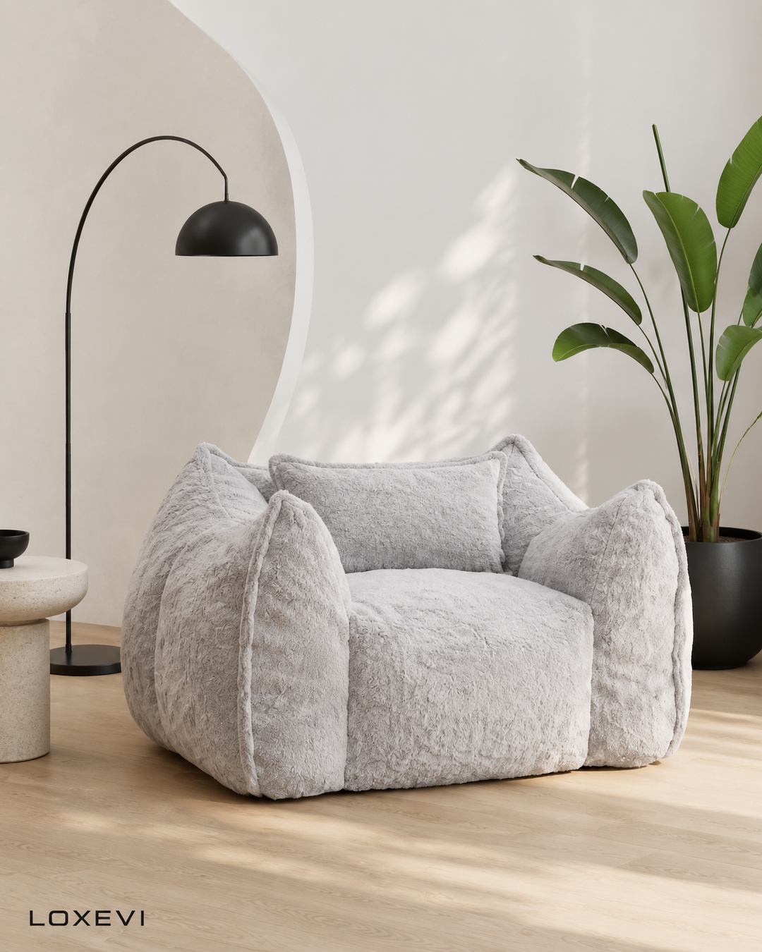 Oversized Faux Fur Bean Bag Sofa Loxevi