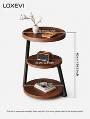 Round Three Tier Wood Side Table Loxevi