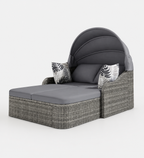 Outdoor Double Daybed with Retractable Canopy Wicker Patio Lounge Set with 4 Cushions and Removable Cushion Covers for Garden Poolside Balcony and Terrace Loxevi