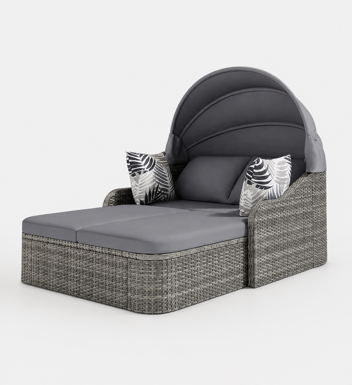 Outdoor Double Daybed with Retractable Canopy Wicker Patio Lounge Set with 4 Cushions and Removable Cushion Covers for Garden Poolside Balcony and Terrace Loxevi