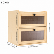 Double Layer Pine Wood Bread Box Loxevi