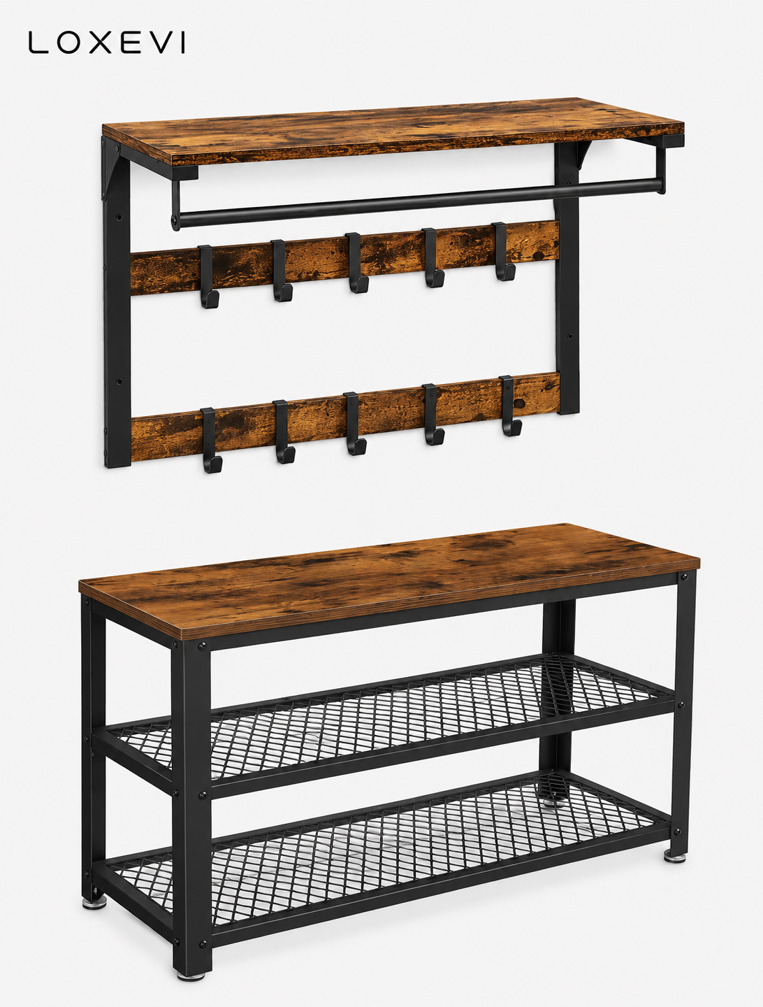 Coat Rack and Shoe Bench Set Loxevi