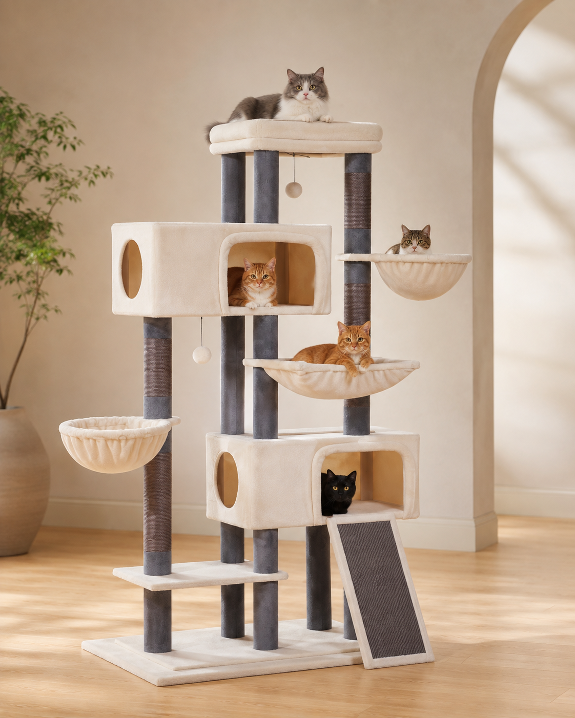 Luxury Multi Level Cat Tree with Spacious Condos and Hammocks Loxevi