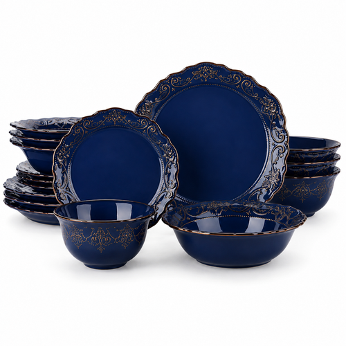 16 Piece Blue Reactive Glaze Dinnerware Set Loxevi