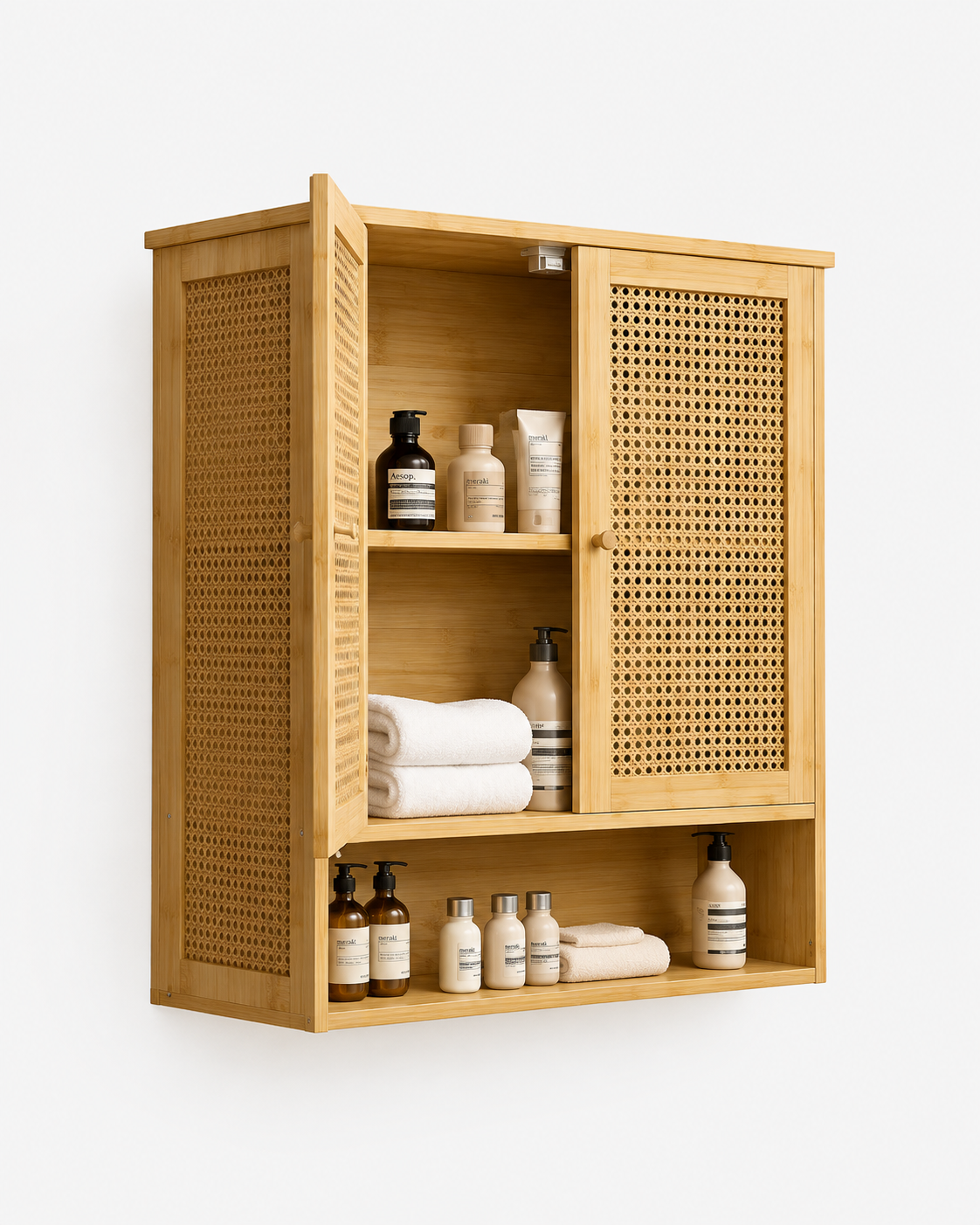 Bamboo Wall Cabinet with Three Shelves Loxevi