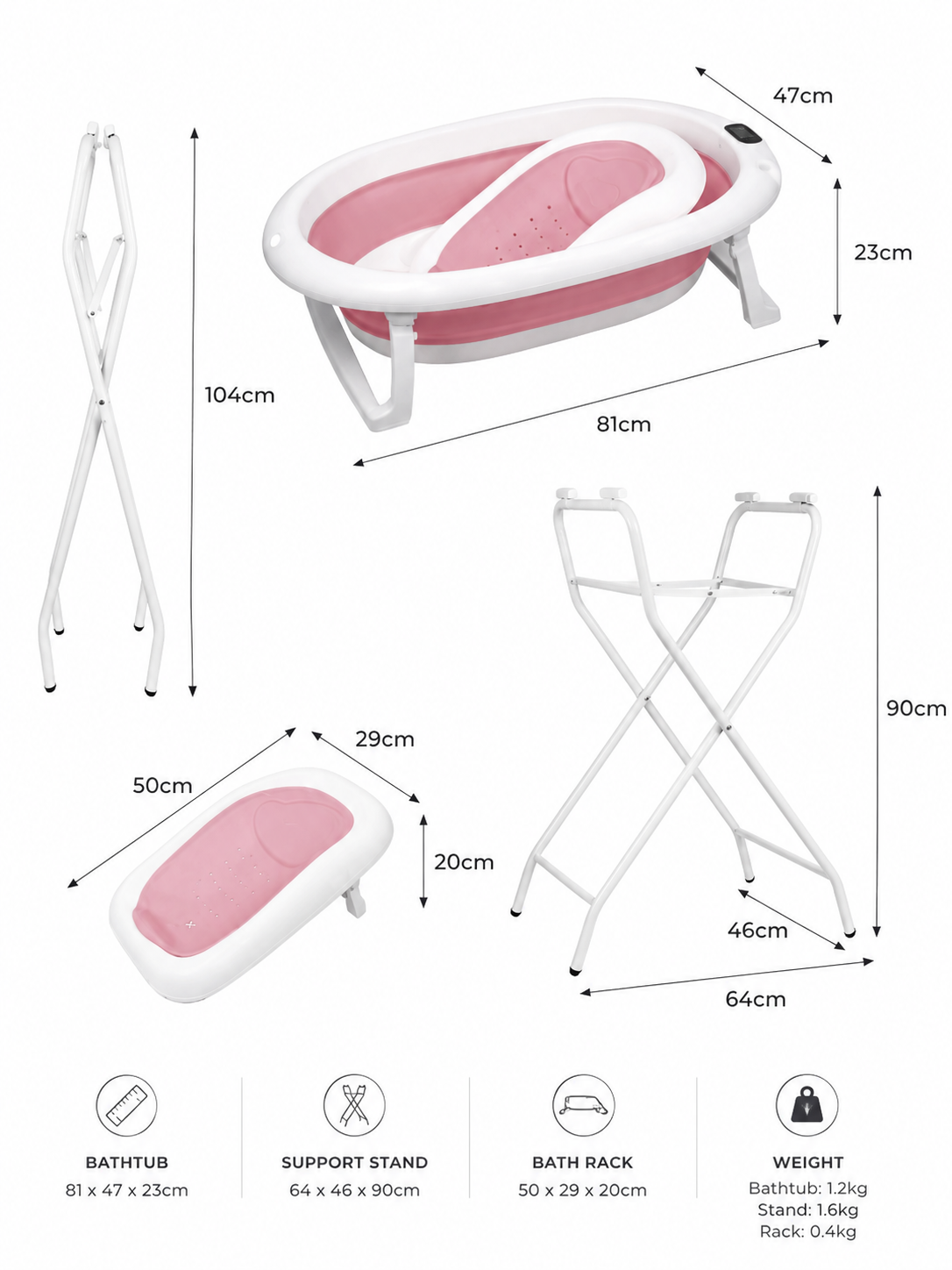 Foldable Baby Bath with Thermometer and Seat Loxevi