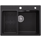 60 x 45 cm Kitchen Sink Black Composite Granite BMC Artificial Stone Single Bowl for Modern Kitchen and Apartment Heat Resistant Quartz Sink Topmount Installation with Draining Basket and Siphon