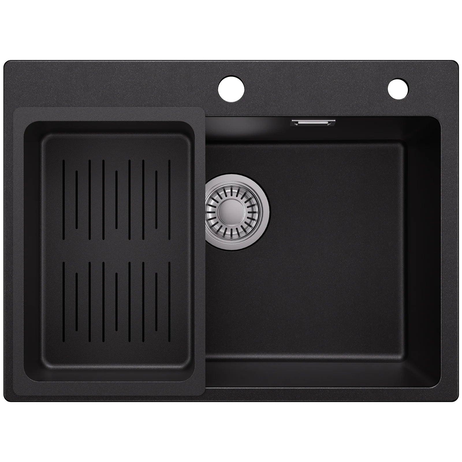 60 x 45 cm Kitchen Sink Black Composite Granite BMC Artificial Stone Single Bowl for Modern Kitchen and Apartment Heat Resistant Quartz Sink Topmount Installation with Draining Basket and Siphon