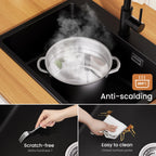 60 x 45 cm Kitchen Sink Black Composite Granite BMC Artificial Stone Single Bowl for Modern Kitchen and Apartment Heat Resistant Quartz Sink Topmount Installation with Draining Basket and Siphon