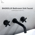 Taps Top Fashion New Arrival Wall Sink Basin Mixer Tap Set Bathroom Spout Faucet With Double Lever In Matt Black/Polished Gold