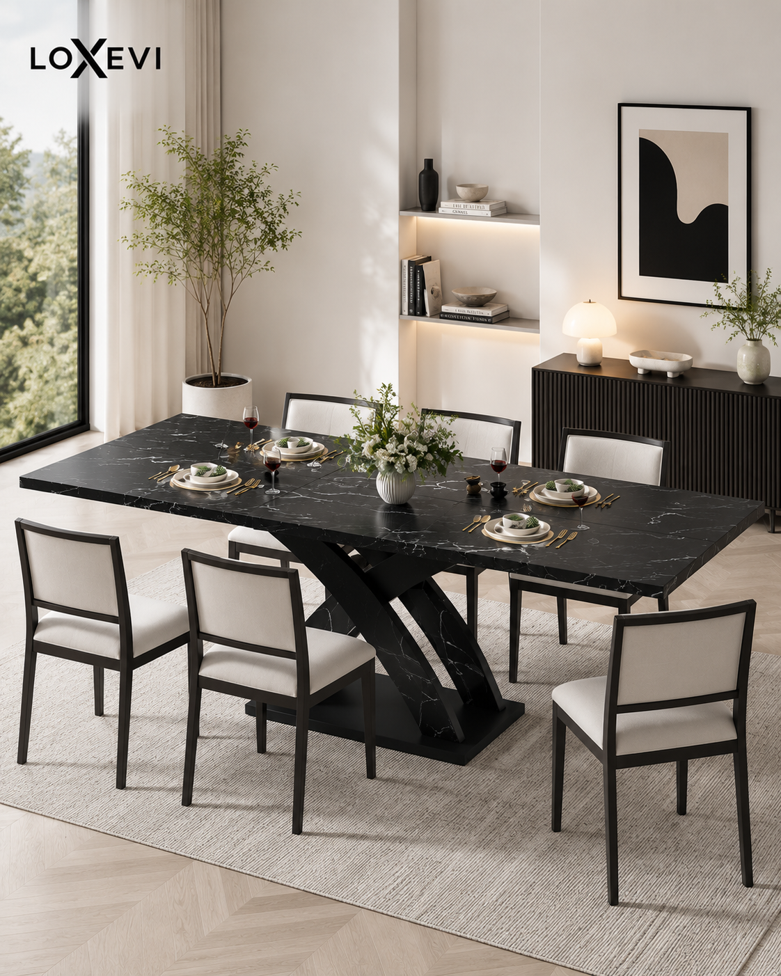 Marble Extendable Dining Table Loxevi