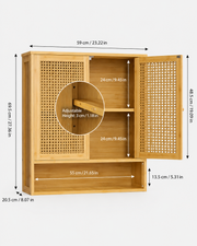 Bamboo Wall Cabinet with Three Shelves Loxevi
