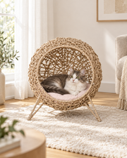Luxury Woven Rattan Cat Bed with Soft Cushion Loxevi