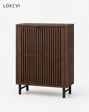Large Six Tier Shoe Cabinet with Slatted Doors Loxevi