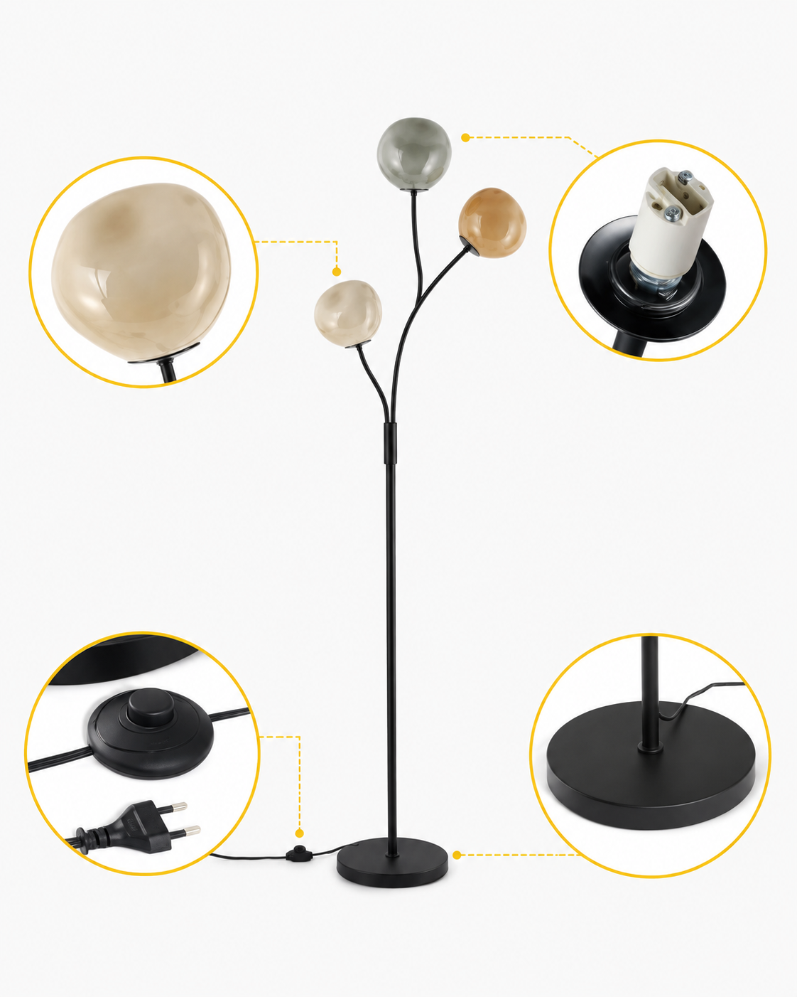 Three Globe Glass Floor Lamp Loxevi